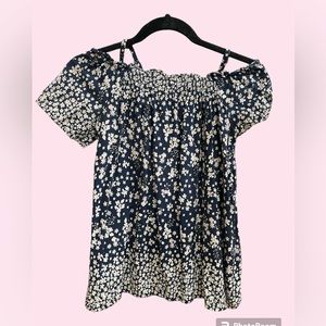 Old Navy kids girls size XL (14) off the shoulder navy blue floral blouse